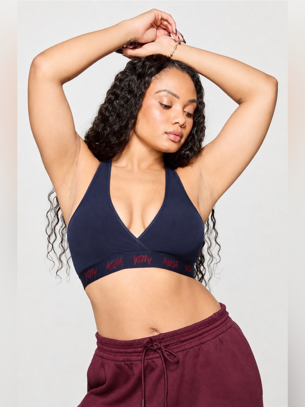 NWT | Yitty | Cross-Front Bralette Navy Red Logo Band - Size Large